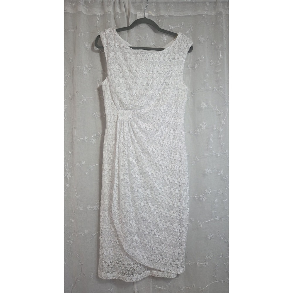 Collections Dress Barn White Lace Over Side Gather Dress 12 Formal Casual